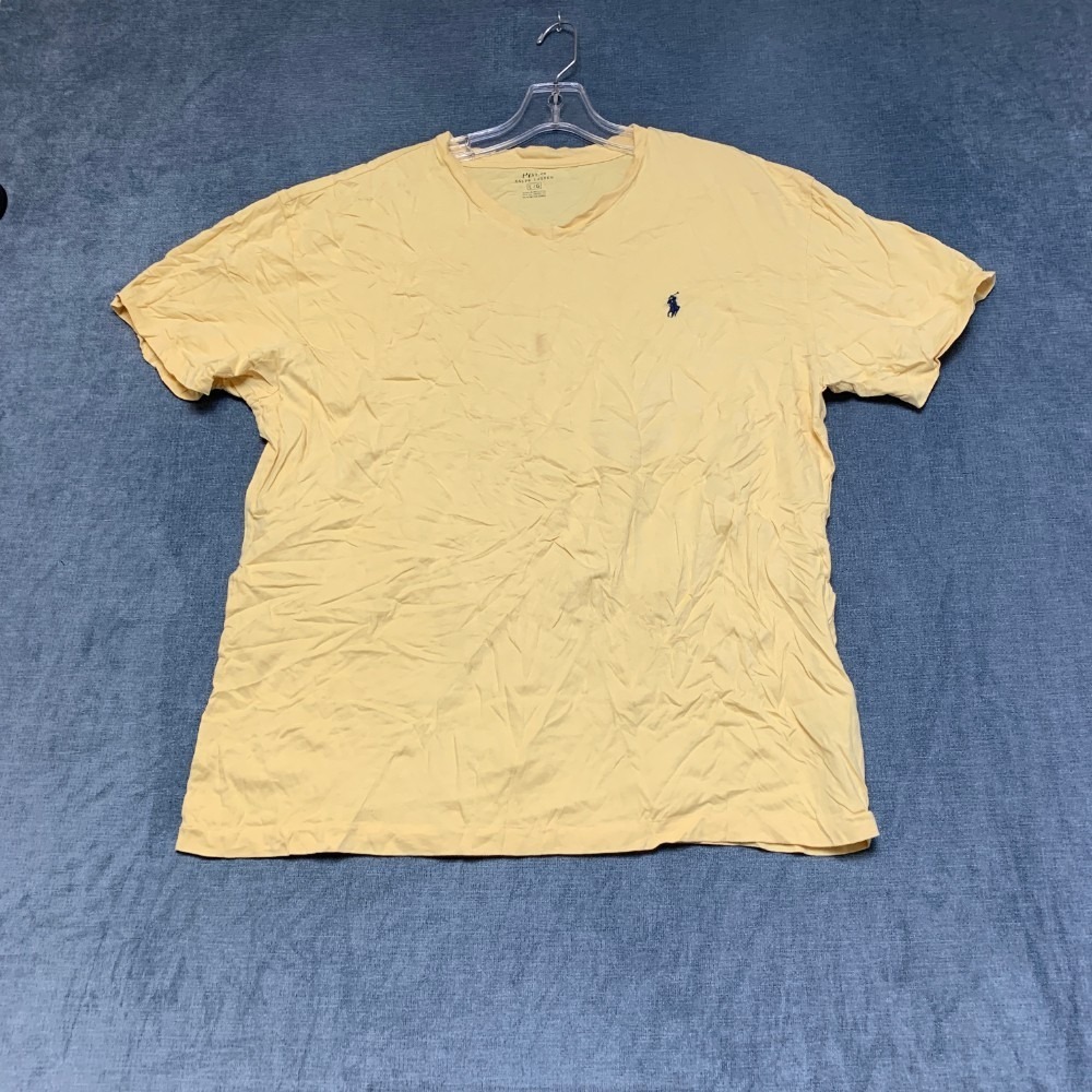 Polo Ralph Lauren T Shirt Mens Large Yellow Embroidered Logo V-Neck Short Sleeve